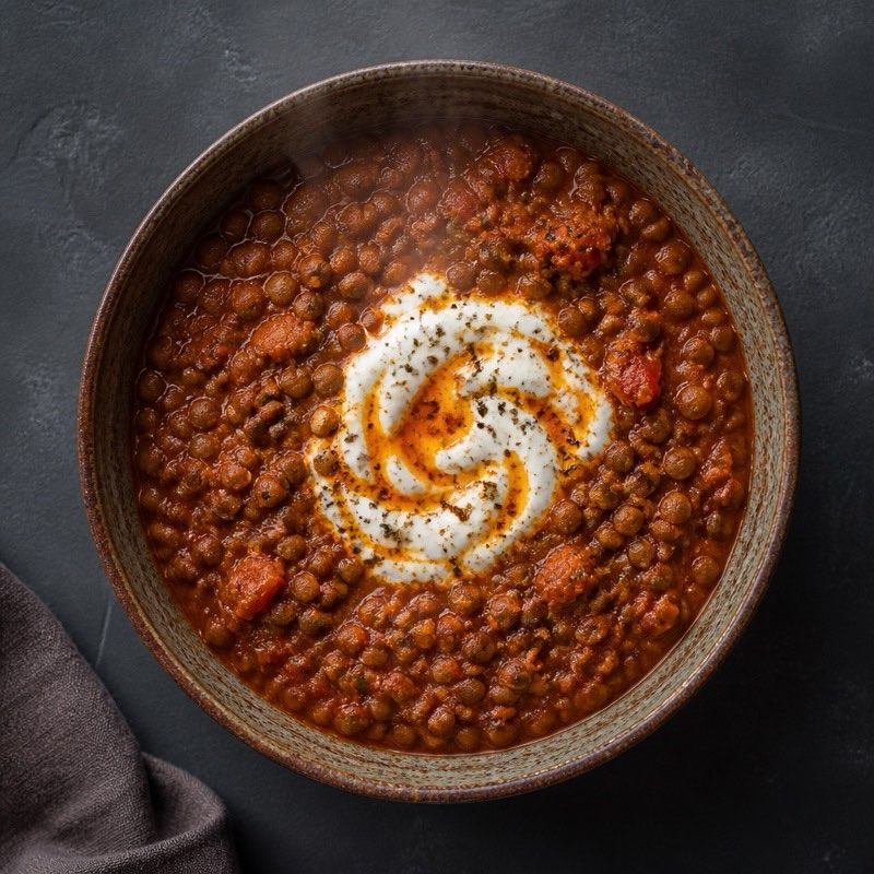 Warm Lentil Tomato Bowl — high-protein recipe with 25g protein