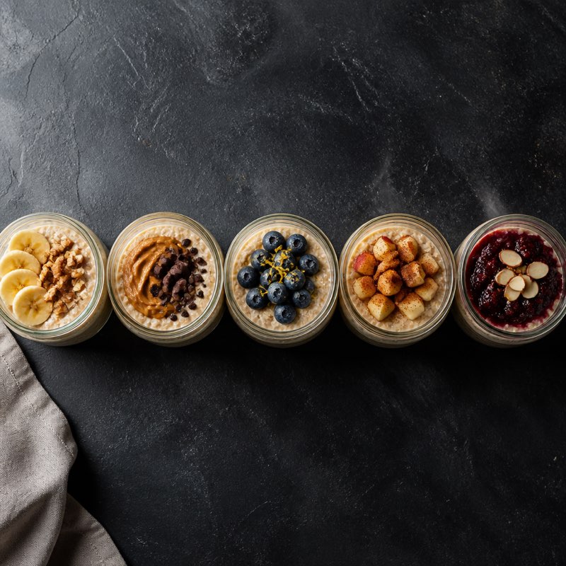 Five Overnight Oats Jars — high-protein recipe with 24g protein