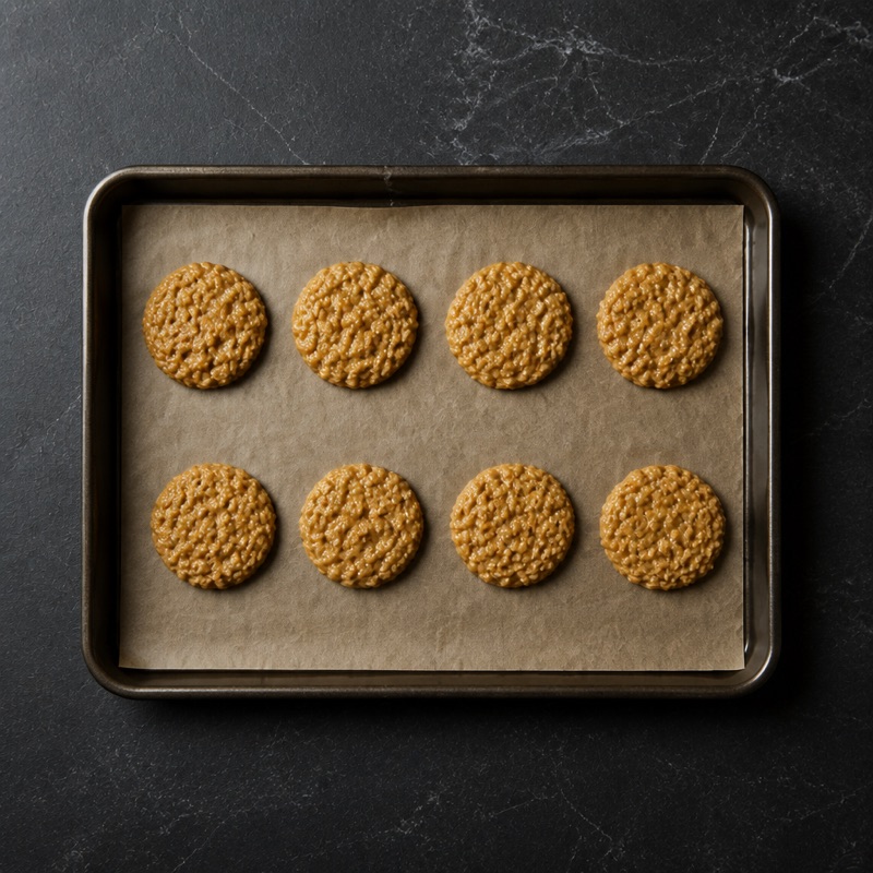 Step 2: Drop 8 blobs on a lined tray, flatten slightly.