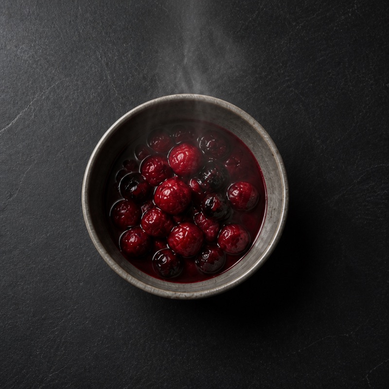Step 1: Microwave the berries for 60 seconds until saucy.