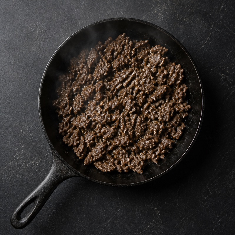 Step 2: Sear the beef strips hot and fast, salt hard.