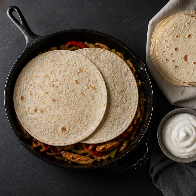 Step 3: Warm the tortillas on top of the pan for the last minute.