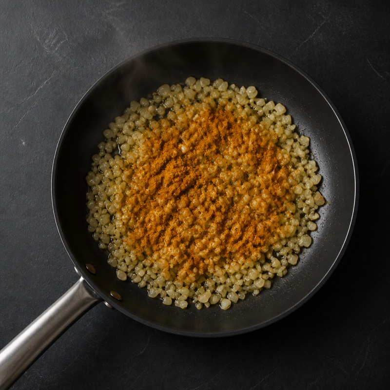 Step 2: Fry onions and garlic soft, add curry powder for 1 minute.