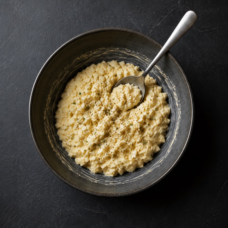 Step 2: Mix with yogurt, mayo, mustard, salt and pepper.