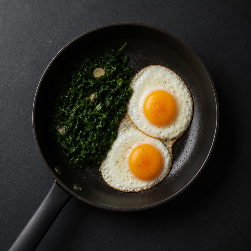 Step 2: Push aside, fry the eggs in the same pan.