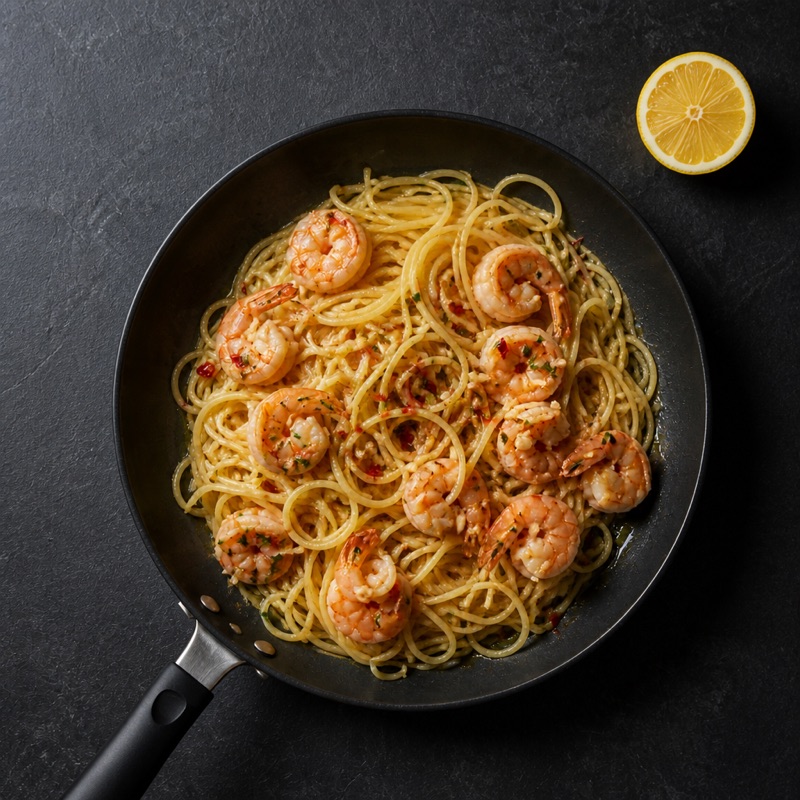 Step 3: Toss pasta in with a splash of pasta water and the lemon.