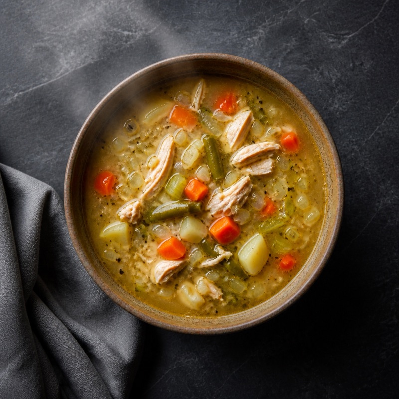 Step 3: Add frozen vegetables, 5 more minutes. Pepper hard.