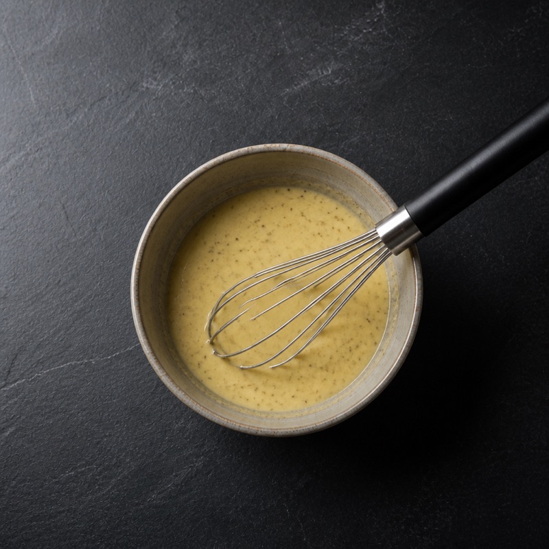 Step 2: Whisk yogurt, honey, mustard, salt and a splash of water.