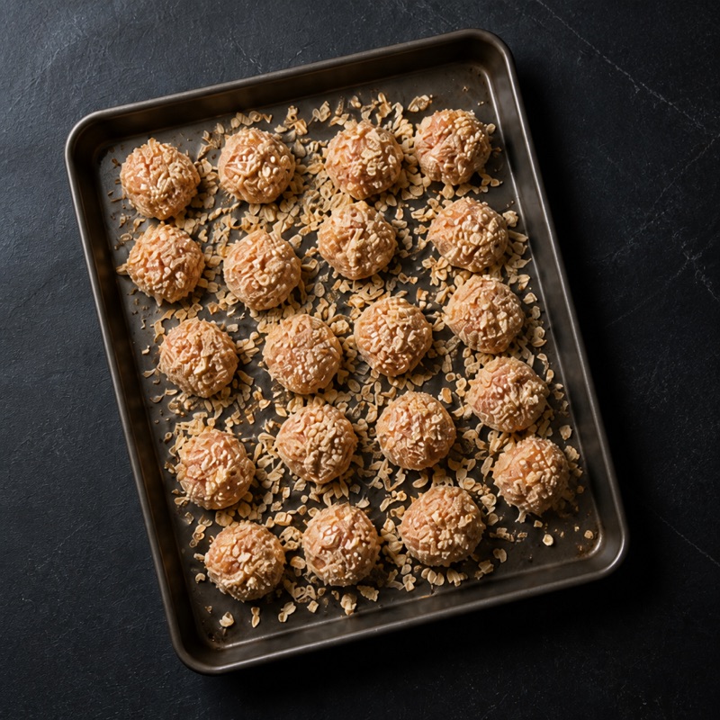 Step 1: Cube the chicken, dip in egg, roll in spiced oat crumbs.