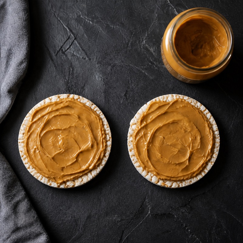 Step 1: Spread the peanut butter on the rice cakes.