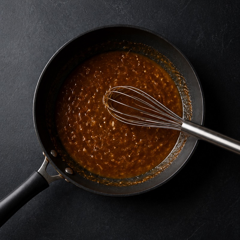 Step 3: Whisk peanut butter, soy, honey, hot sauce and pasta water into a sauce.