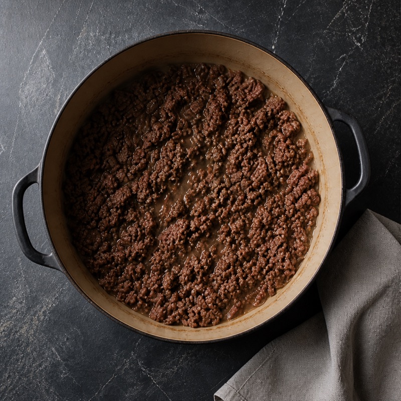 Step 1: Brown the beef properly — let it sit and get color.