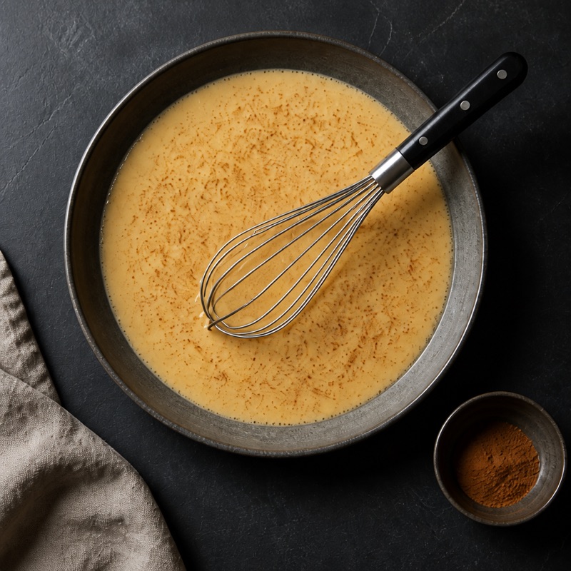 Step 1: Whisk eggs, milk and cinnamon in a flat dish.