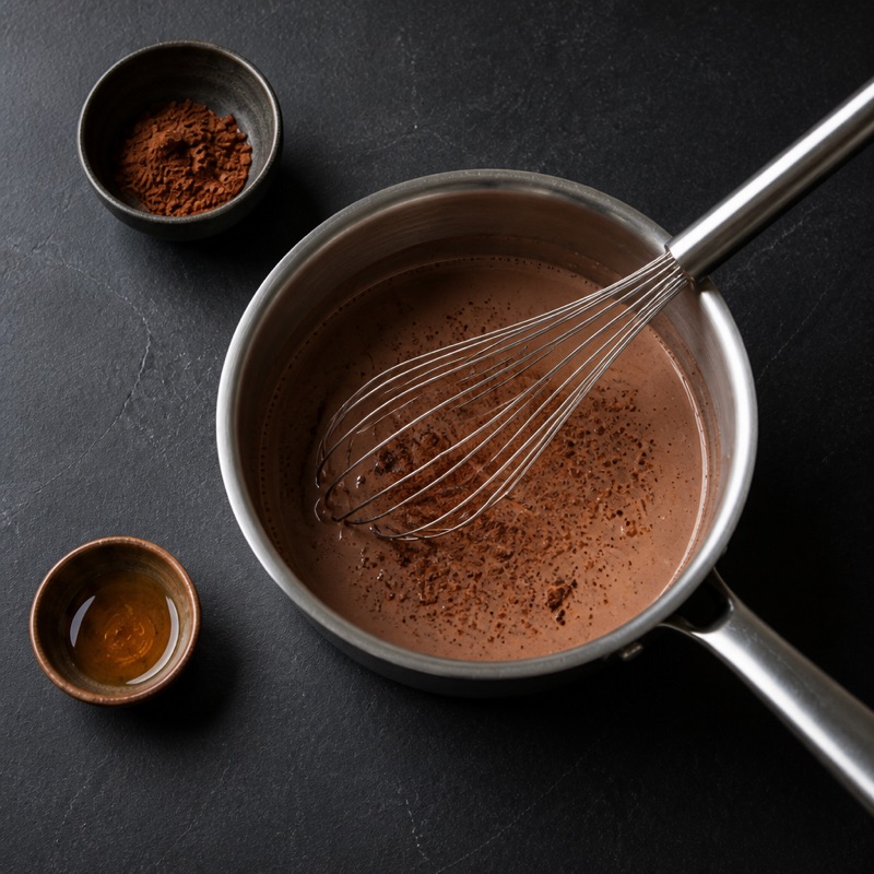 Step 2: Whisk in cocoa and honey.