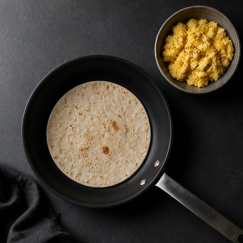 Step 2: Warm the tortilla for 20 seconds in the same pan.