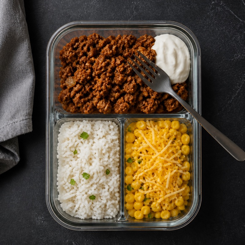 Step 3: Yogurt goes in a corner. Mix when you eat.