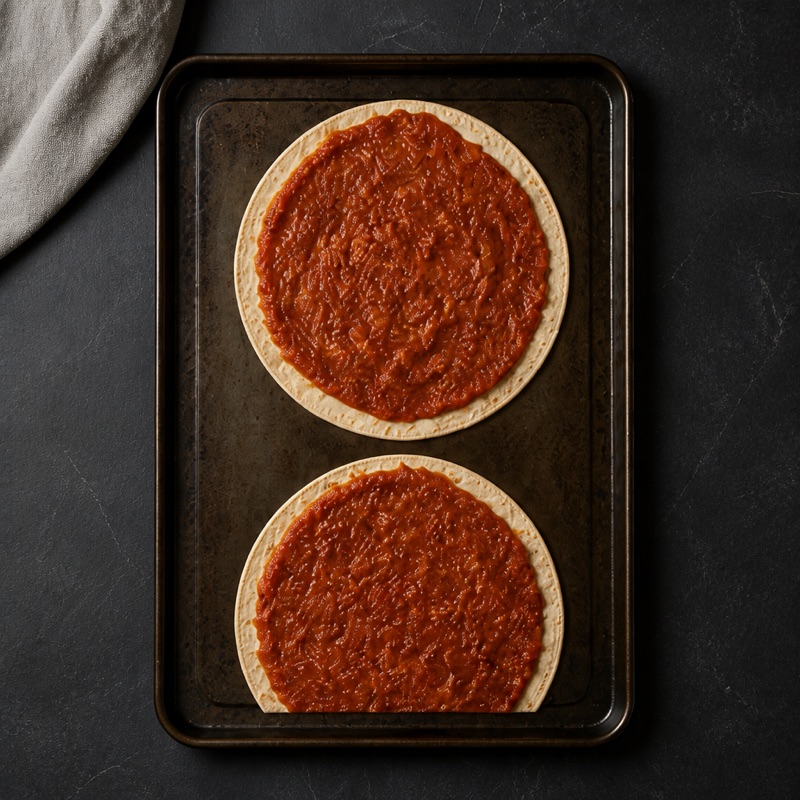 Step 1: Oven to max. Tortillas on a tray.