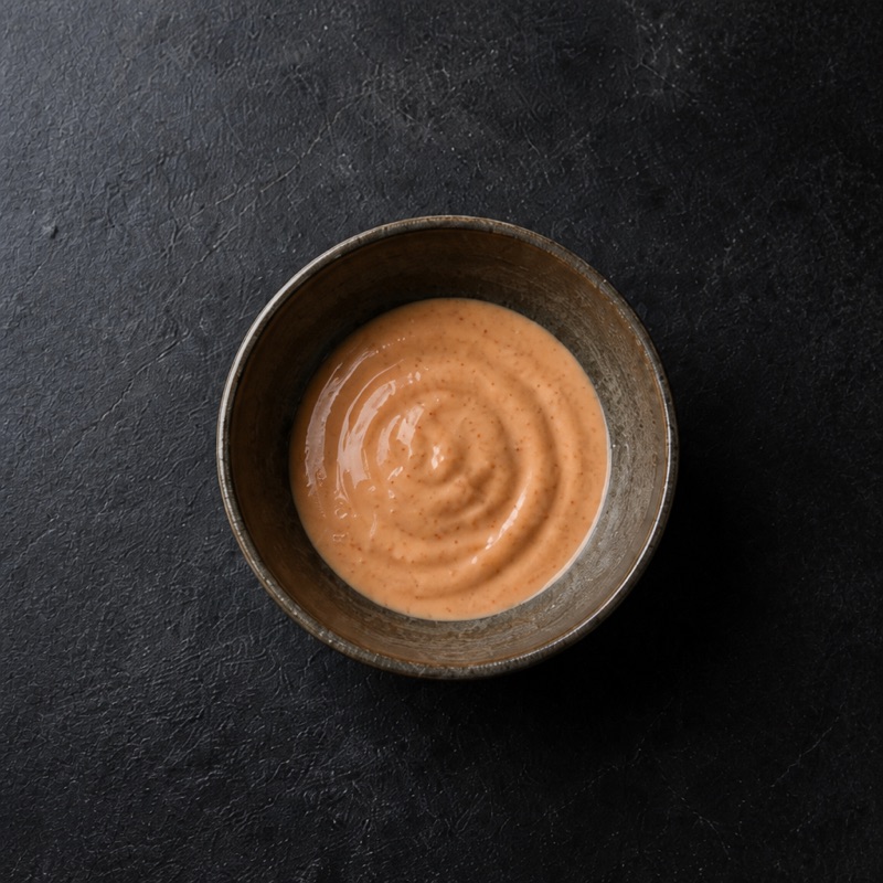Step 2: Mix yogurt and hot sauce into a spicy crema.