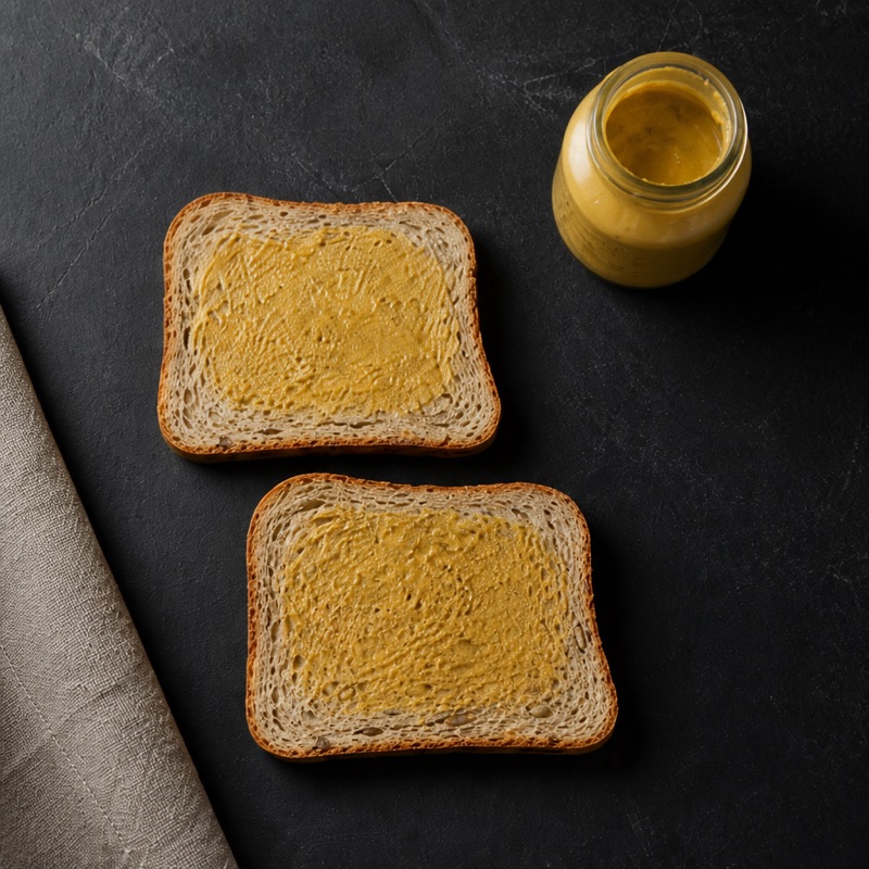 Step 1: Mustard on both slices.