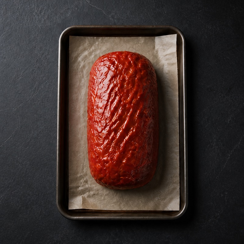 Step 2: Shape into a loaf on a lined tray, glaze with ketchup.